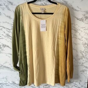 LOGO by Lori Goldstein L NWT Green and Yellow Long Sleeve Tunic